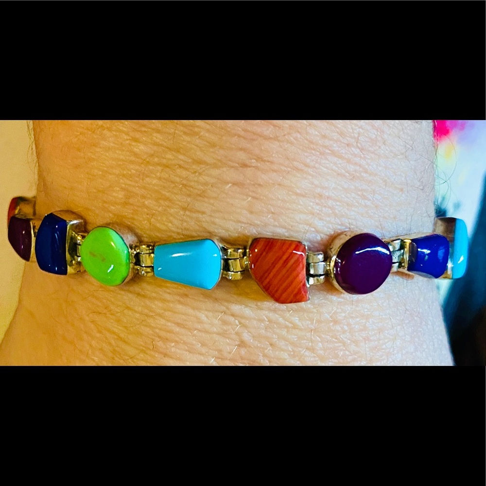 HP💕Vintage Navajo Multi-Gemstone .925 Bracelet - Picture 3 of 6
